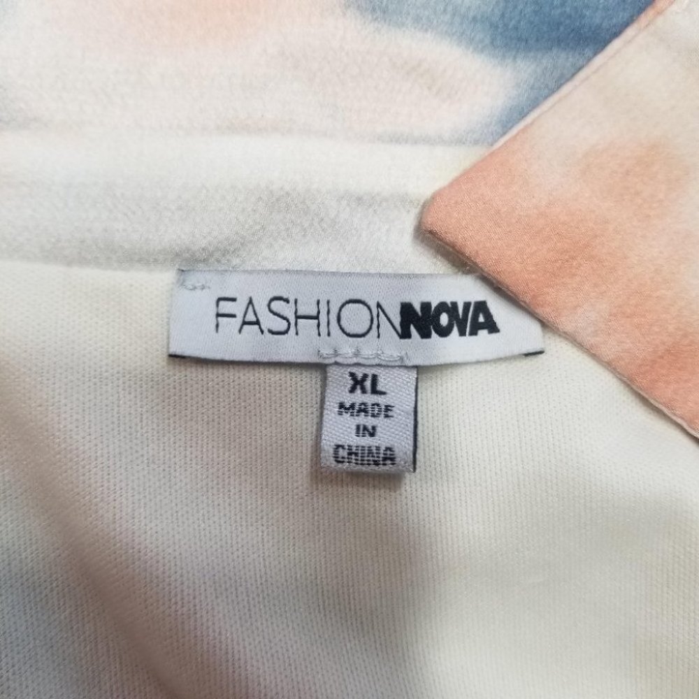 EUC Fashion Nova Plunging Neckline Pink cream blue tie-dye tunic mini dress XL - Picture 7 of 10